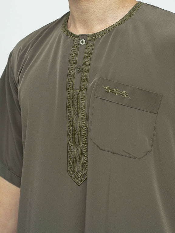 Qamis Manches courtes Marocain Premium Kaki