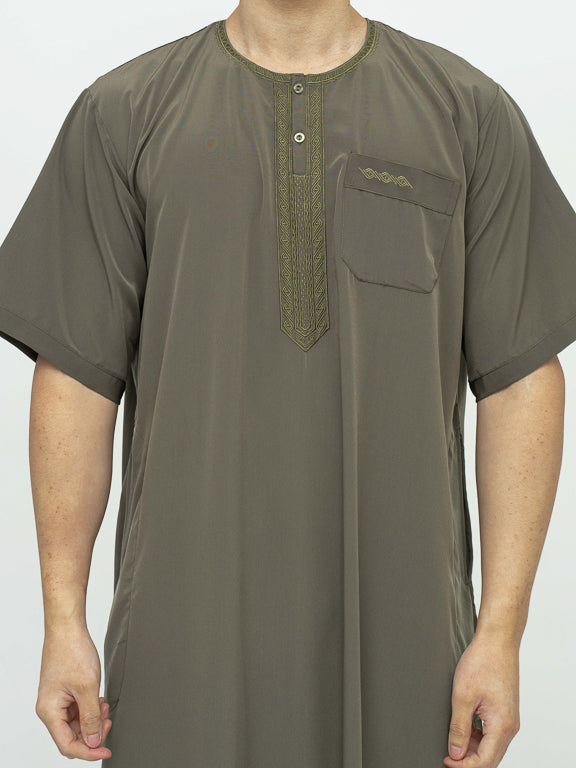 Qamis Manches courtes Marocain Premium Kaki