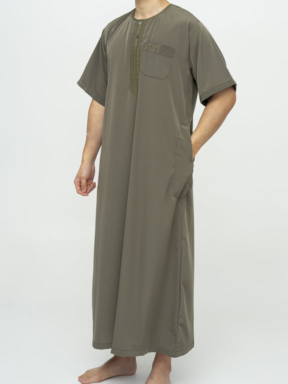 Qamis Manches courtes Marocain Premium Kaki
