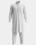 Ensemble qamis-pantalon pakistanais blanc Al Rezam, qamis court brodé et pantalon assorti, vue de face