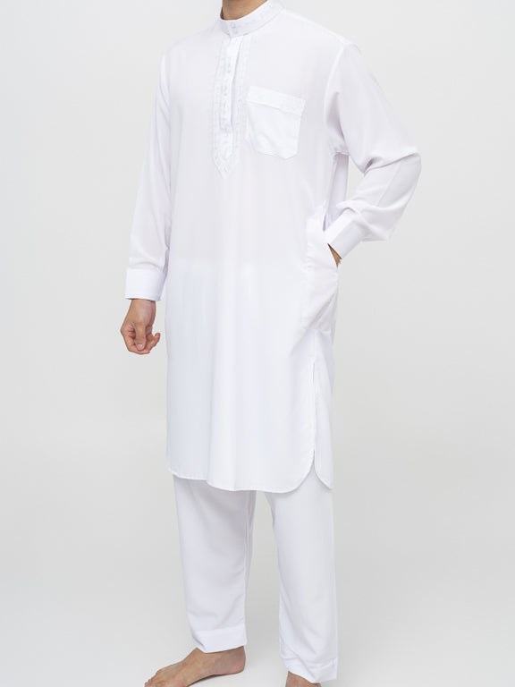 Ensemble Qamis Pakistanais Premium Blanc