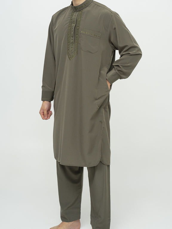 Ensemble Qamis Pakistanais Premium Kaki
