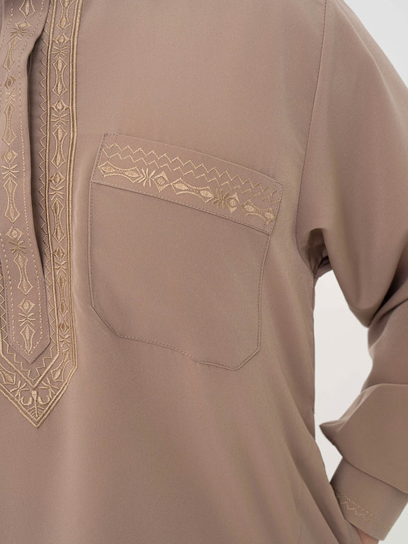 Ensemble Qamis Pakistanais Premium Taupe