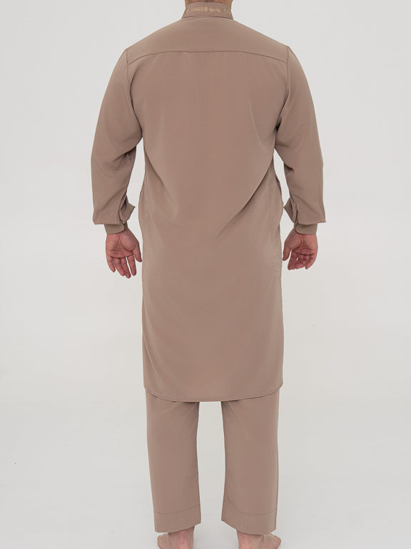 Ensemble Qamis Pakistanais Premium Taupe