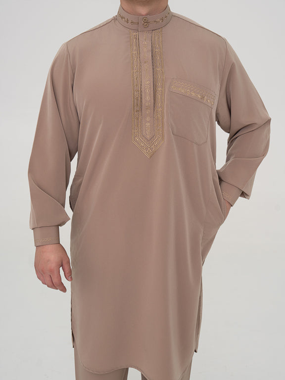 Ensemble Qamis Pakistanais Premium Taupe