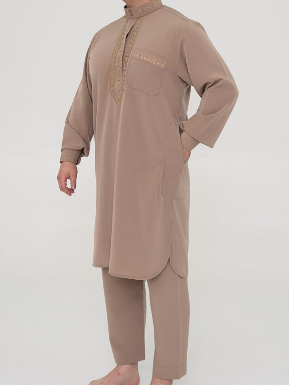 Ensemble Qamis Pakistanais Premium Taupe
