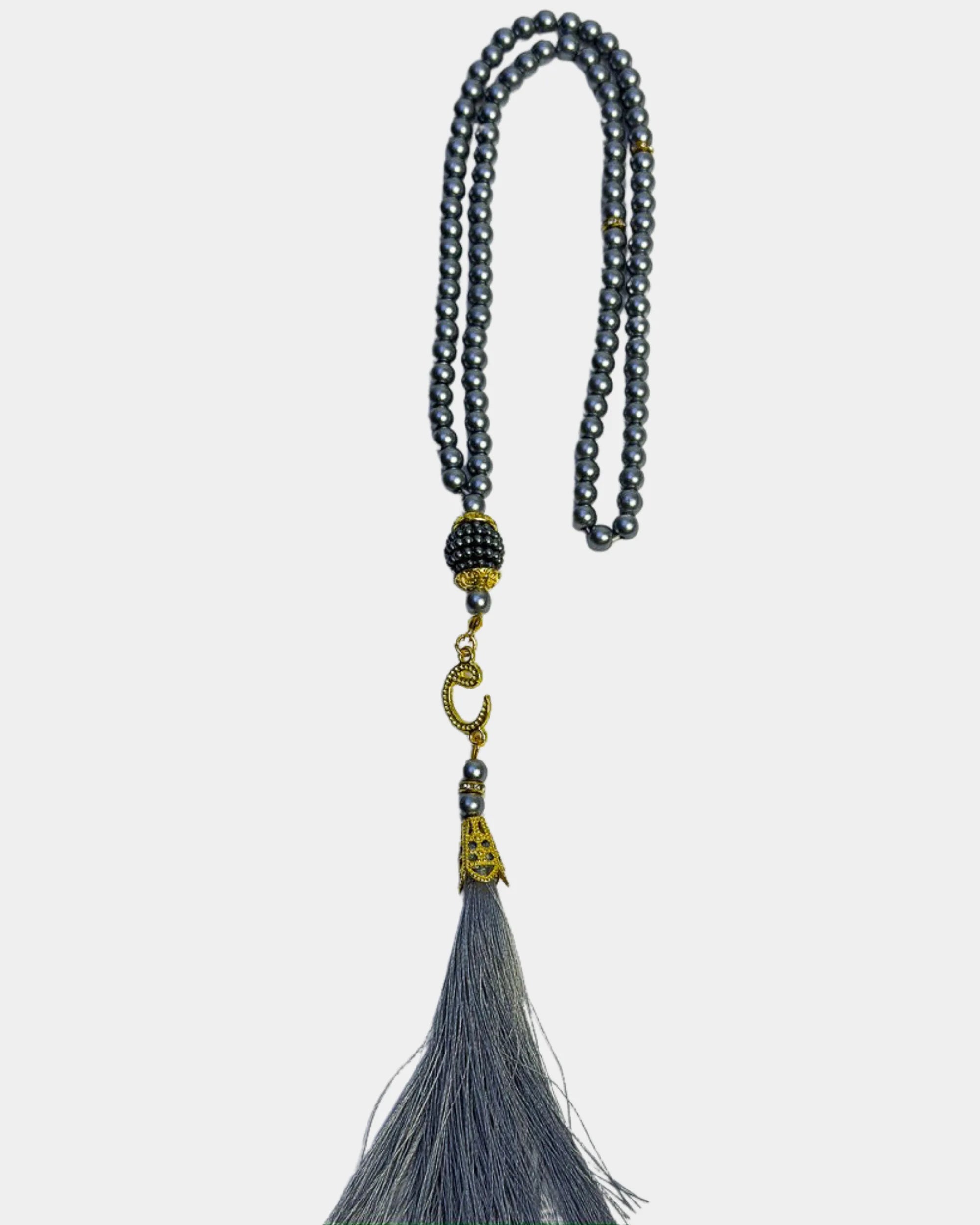 Tasbih gris 99 perles avec séparateurs argentés