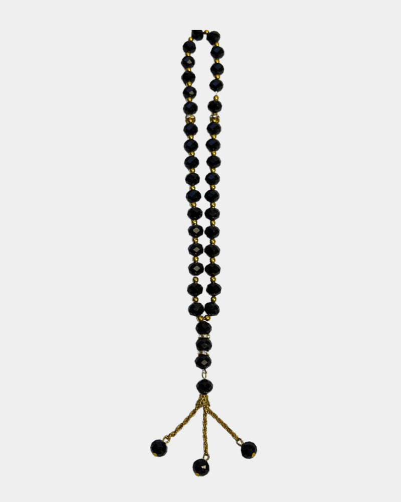 Tasbih noir 33 perles forme diamant, séparateurs dorés