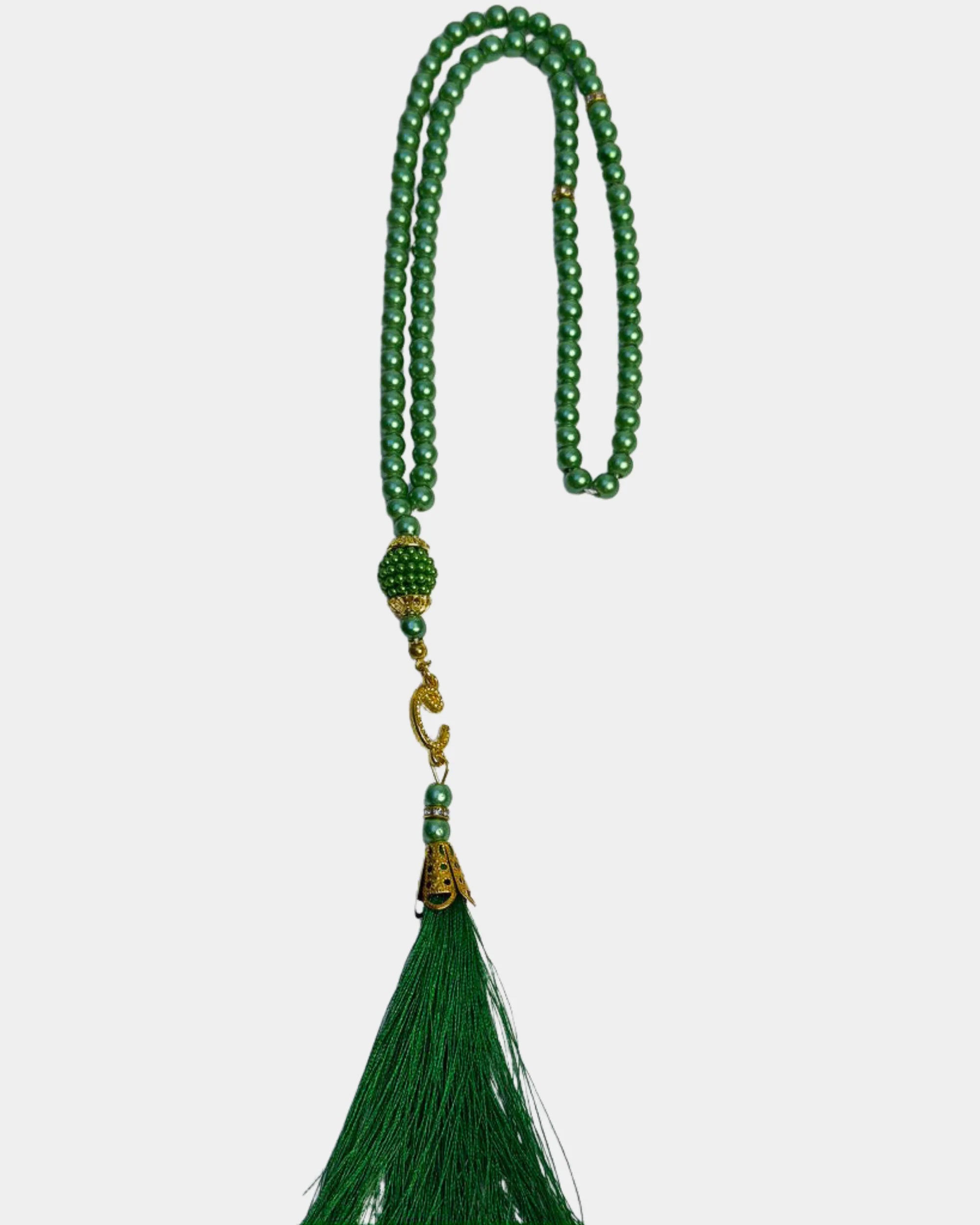 Tasbih vert 99 perles avec pompon assorti